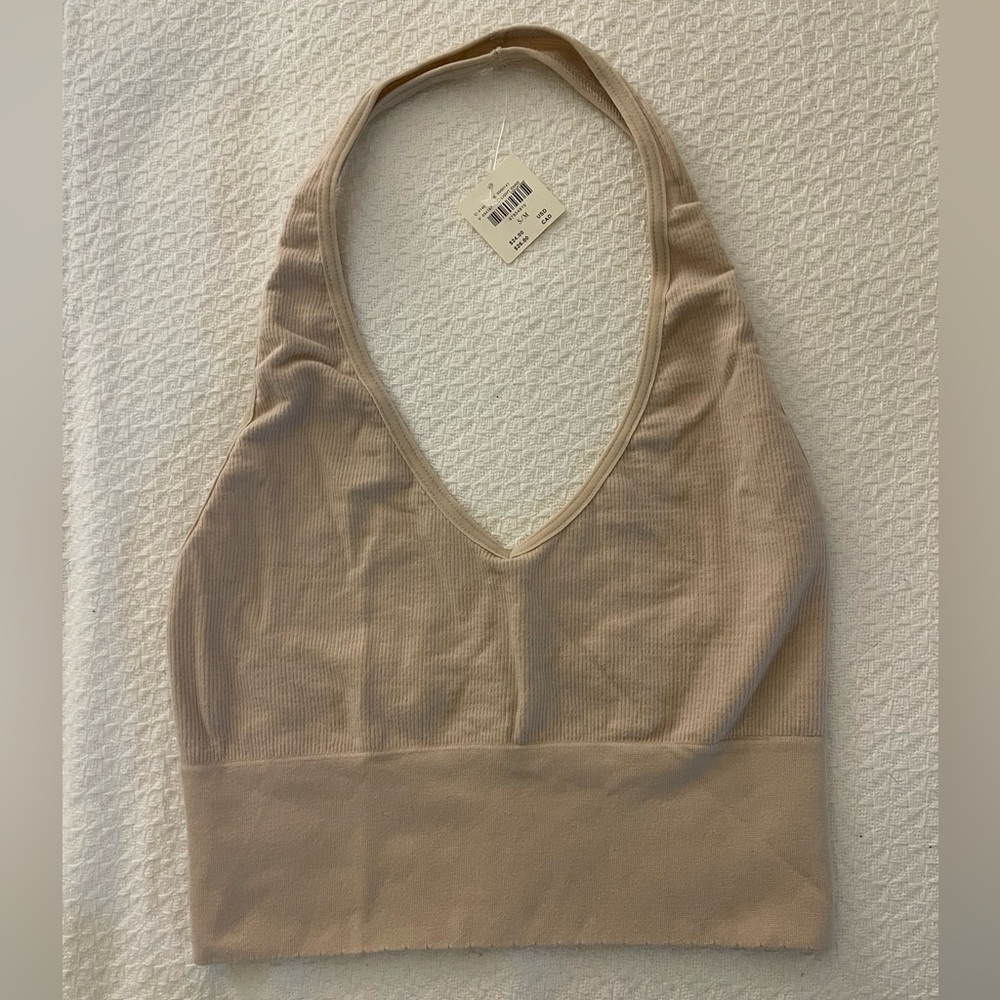 Anthropologie Tan Ribbed Halter Bralette Top